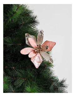 Luxe Christmas Velvet Embellished Poinsettia Clip 20cm in Pink