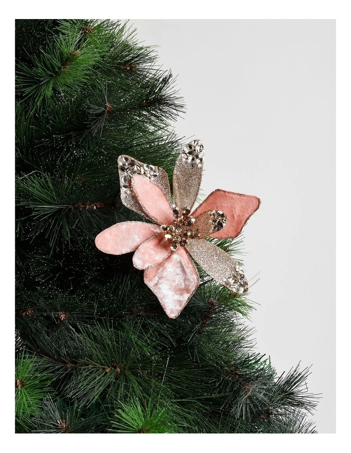 Luxe Christmas Velvet Embellished Poinsettia Clip 20cm in Pink image 1