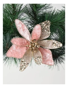 Luxe Christmas Velvet Embellished Poinsettia Clip 20cm in Pink