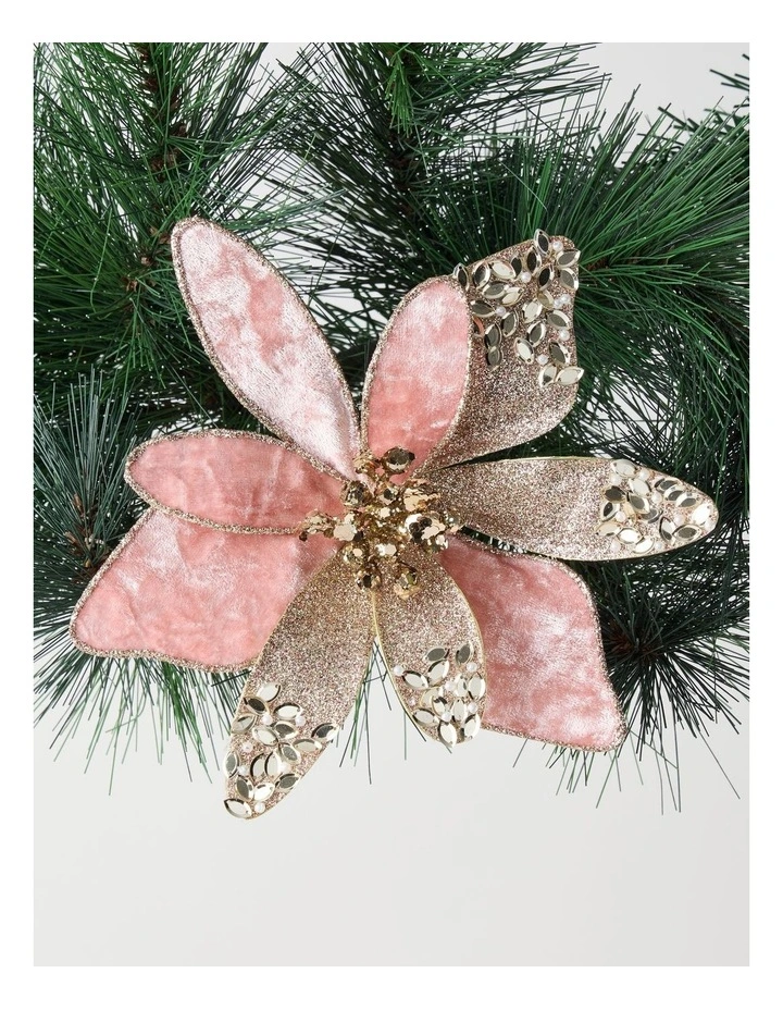 Luxe Christmas Velvet Embellished Poinsettia Clip 20cm in Pink image 1