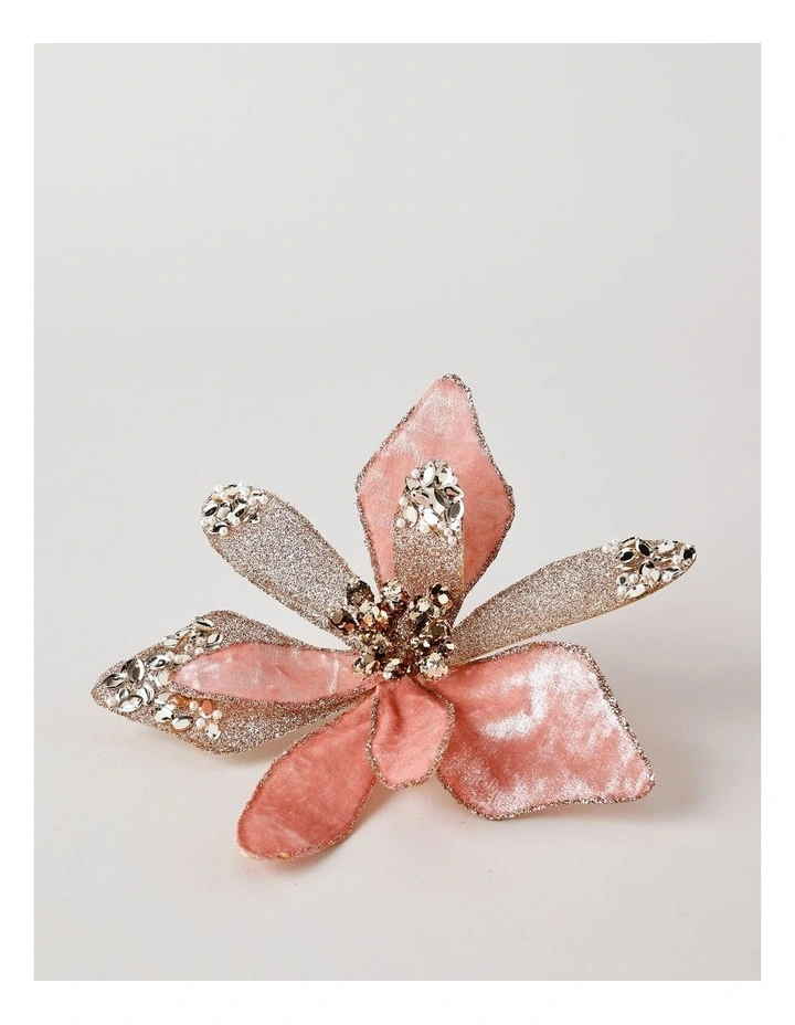 Luxe Christmas Velvet Embellished Poinsettia Clip 20cm in Pink image 2