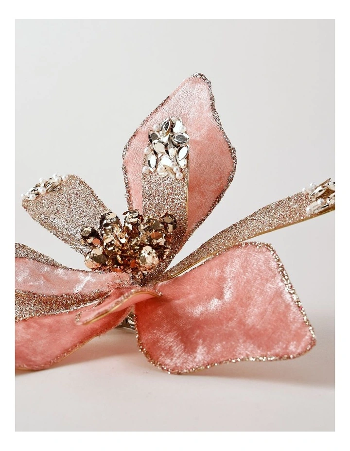 Luxe Christmas Velvet Embellished Poinsettia Clip 20cm in Pink image 3