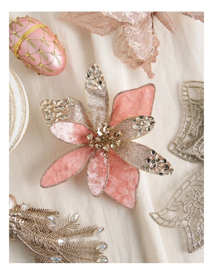 Luxe Christmas Velvet Embellished Poinsettia Clip 20cm in Pink image 3