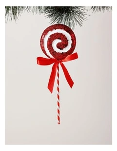 Candyland Christmas Plastic Glittered Swirl Lollipop Ornament 26cm in Red/White
