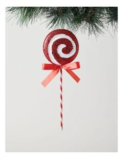 Nostalgia Christmas Plastic Glittered Swirl Lollipop Ornament 26cm in Red/White