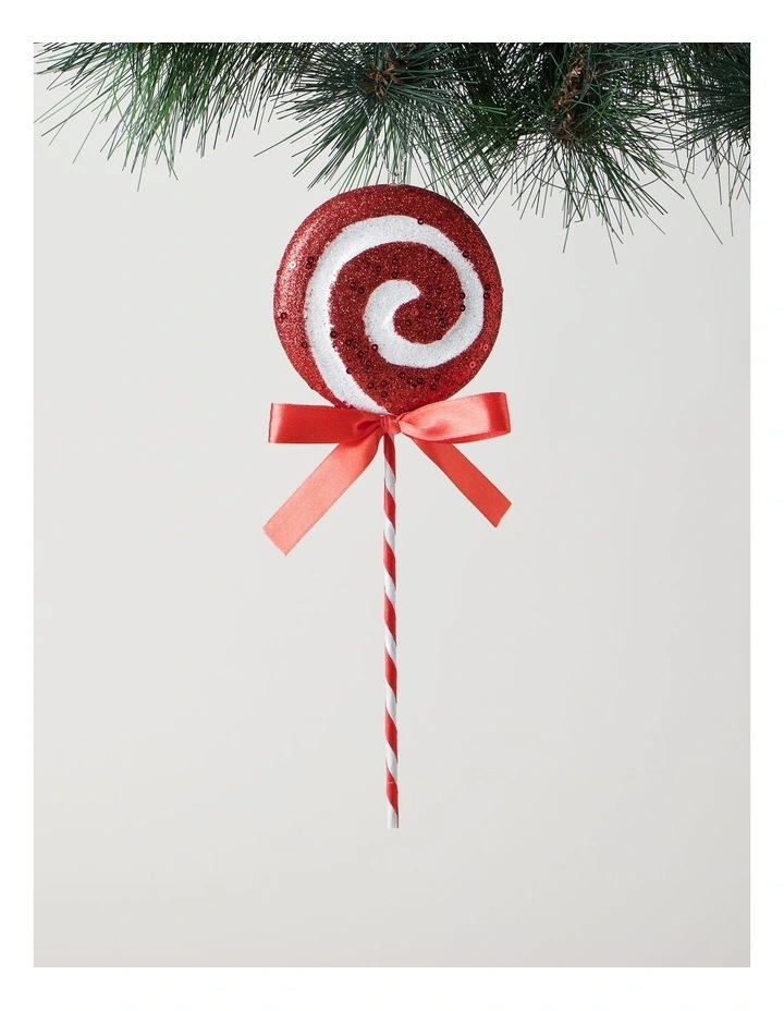 Nostalgia Christmas Plastic Glittered Swirl Lollipop Ornament 26cm in Red/White image 1