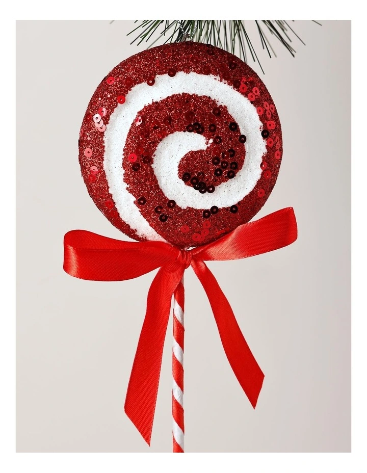 Candyland Christmas Plastic Glittered Swirl Lollipop Ornament 26cm in Red/White image 2