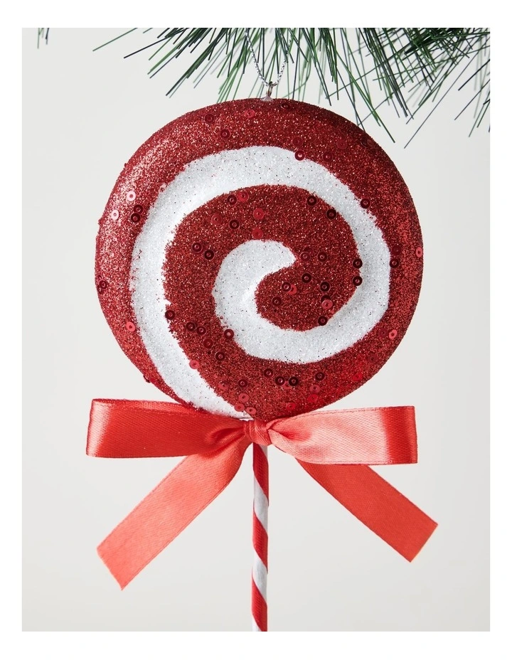 Nostalgia Christmas Plastic Glittered Swirl Lollipop Ornament 26cm in Red/White image 2