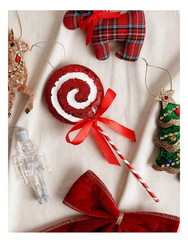 Candyland Christmas Plastic Glittered Swirl Lollipop Ornament 26cm in Red/White image 3