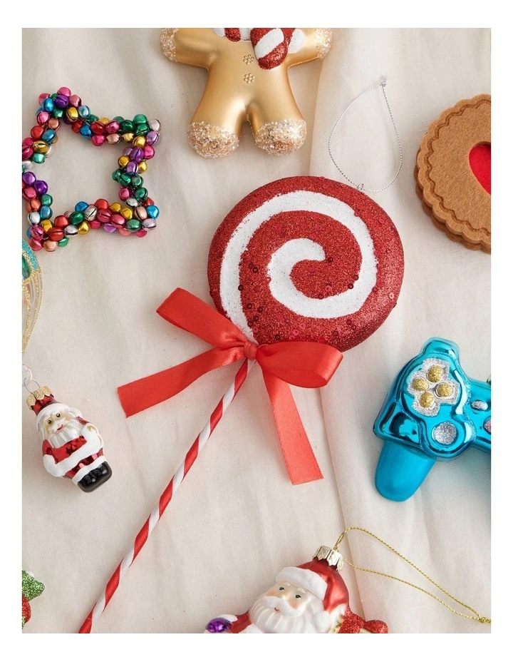 Nostalgia Christmas Plastic Glittered Swirl Lollipop Ornament 26cm in Red/White image 3