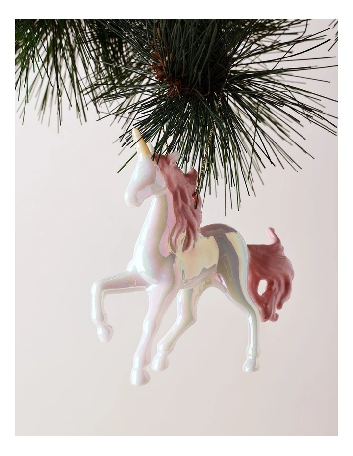 Luxe Christmas 2A Plastic Iridescent Unicorn Ornament 10cm in White image 1