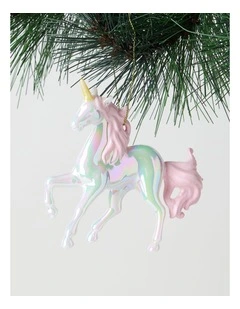 Nostalgia Christmas 2A Plastic Iridescent Unicorn Ornament 10cm in White