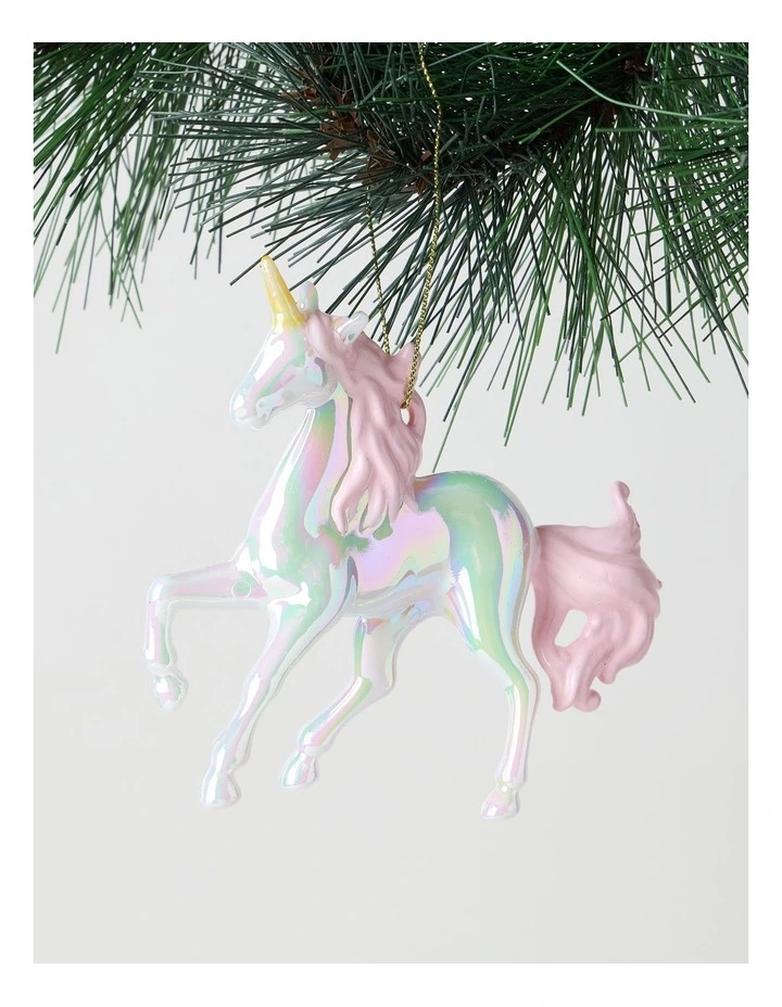 Nostalgia Christmas 2A Plastic Iridescent Unicorn Ornament 10cm in White image 1
