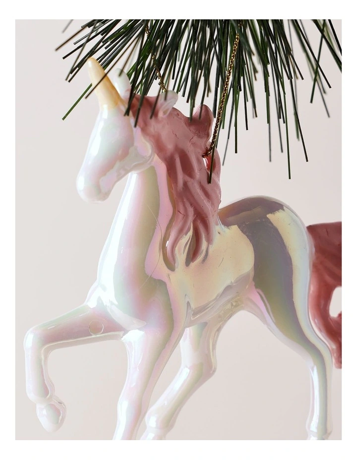 Luxe Christmas 2A Plastic Iridescent Unicorn Ornament 10cm in White image 2