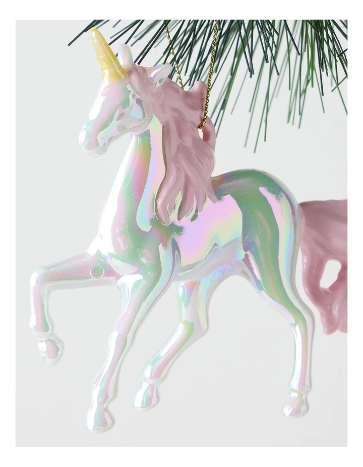 Nostalgia Christmas 2A Plastic Iridescent Unicorn Ornament 10cm in White image 2