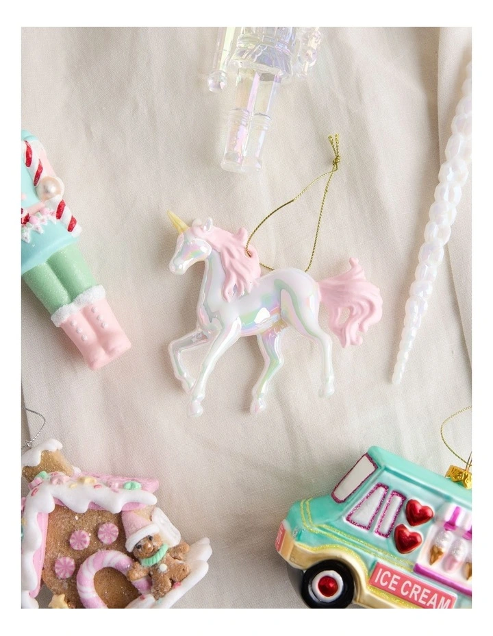 Nostalgia Christmas 2A Plastic Iridescent Unicorn Ornament 10cm in White image 3