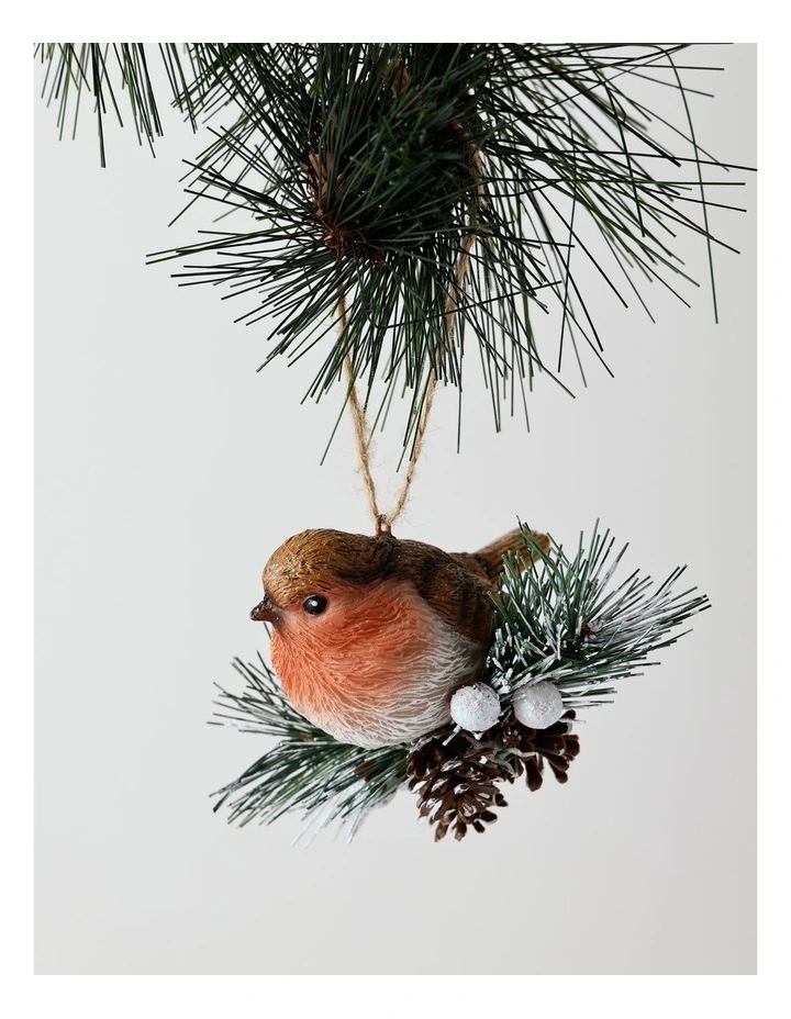 Harvest Christmas Resin Hanging Robin Ornament 5.5cm in Brown image 1