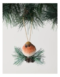 Harvest Christmas Resin Hanging Robin Ornament 5.5cm in Brown