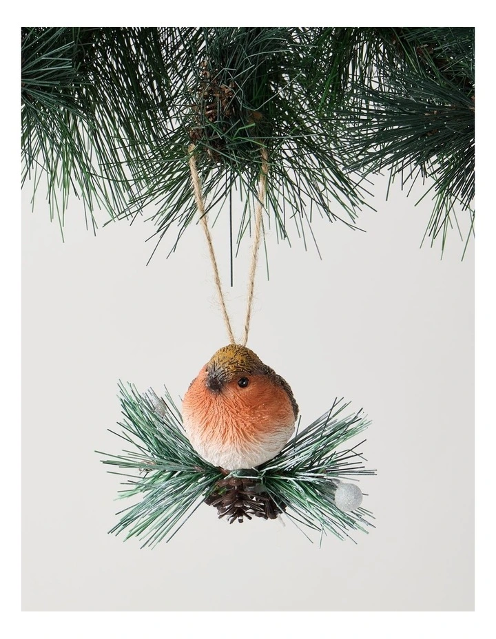 Harvest Christmas Resin Hanging Robin Ornament 5.5cm in Brown image 1