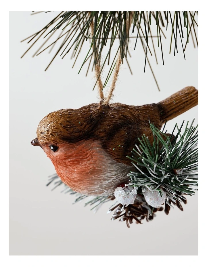 Harvest Christmas Resin Hanging Robin Ornament 5.5cm in Brown image 2