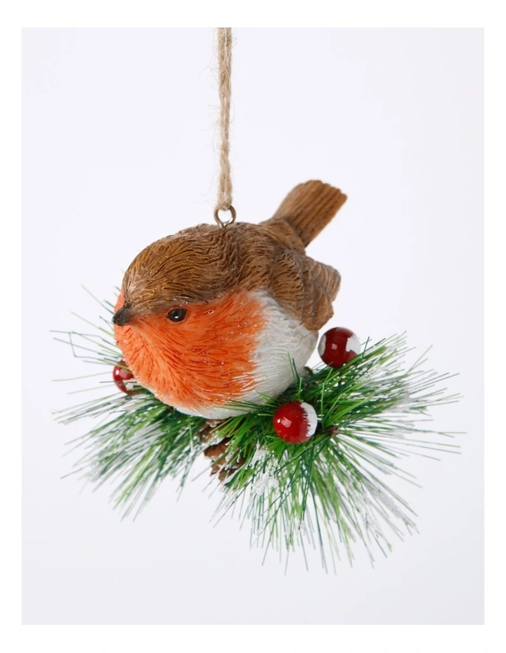 Harvest Christmas Resin Hanging Robin Ornament 5.5cm in Brown image 4
