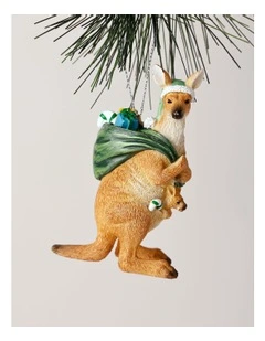 Eucalyptus Christmas Polyresin Kangaroo Hanging Ornament 8cm in Grey