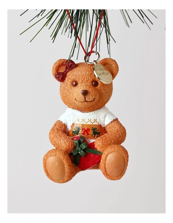 Resin 2025 Christmas Daisy Charity Bear Ornament 9cm in Red/Green image 1