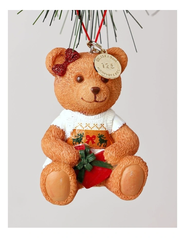 Resin 2025 Christmas Daisy Charity Bear Ornament 9cm in Red/Green image 2