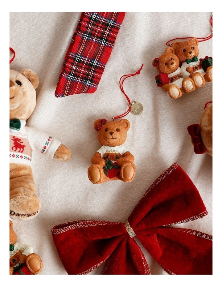 Resin 2025 Christmas Daisy Charity Bear Ornament 9cm in Red/Green image 3