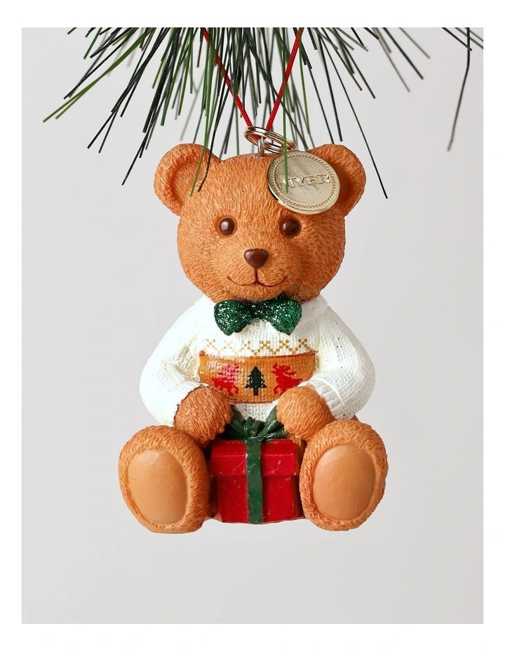 Resin 2025 Christmas Dawson Charity Bear Ornament 9cm in Red/Green image 1