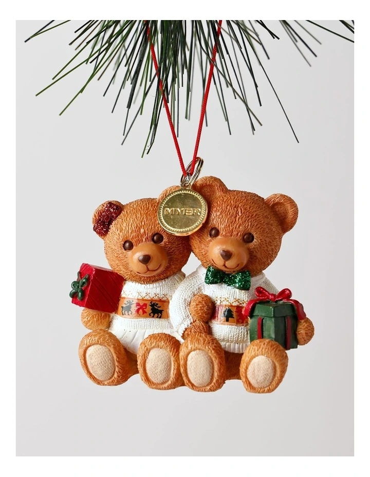 Resin 2025 Christmas Twins Charity Bear Ornament 9cm in Red/Green image 1