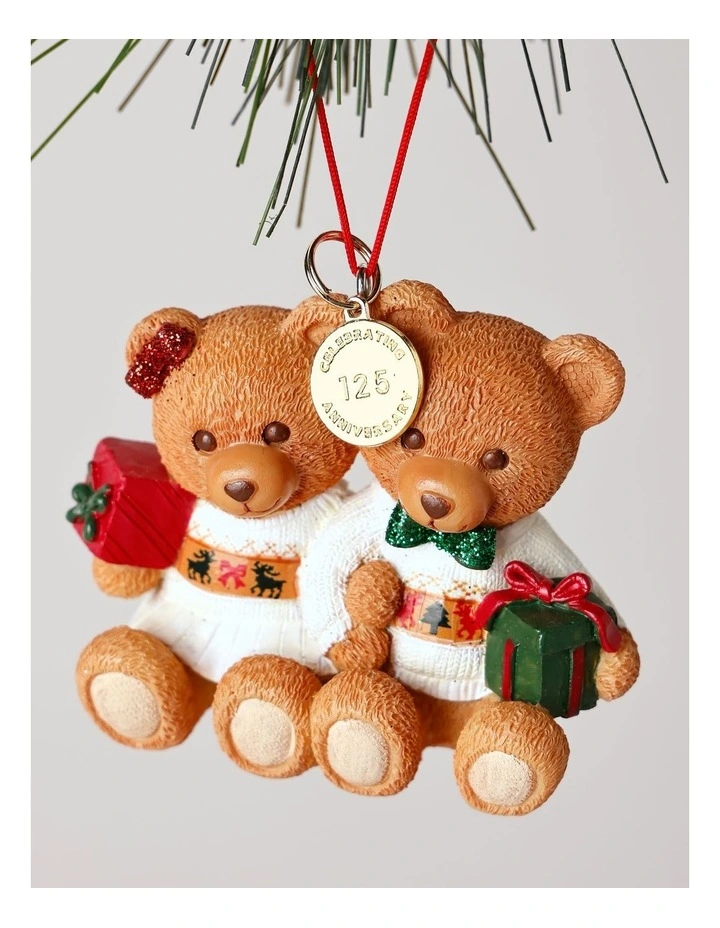 Resin 2025 Christmas Twins Charity Bear Ornament 9cm in Red/Green image 2