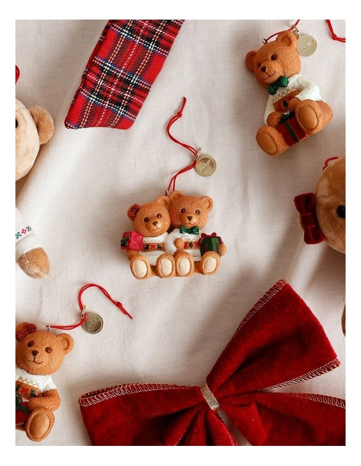 Resin 2025 Christmas Twins Charity Bear Ornament 9cm in Red/Green image 3