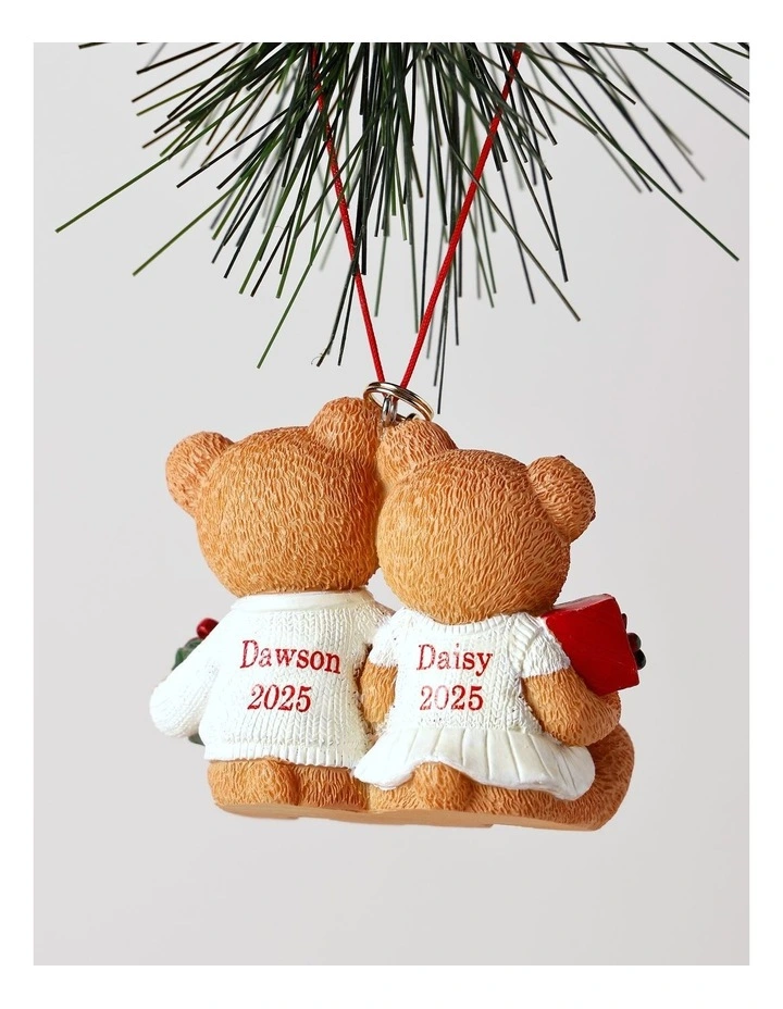 Resin 2025 Christmas Twins Charity Bear Ornament 9cm in Red/Green image 4