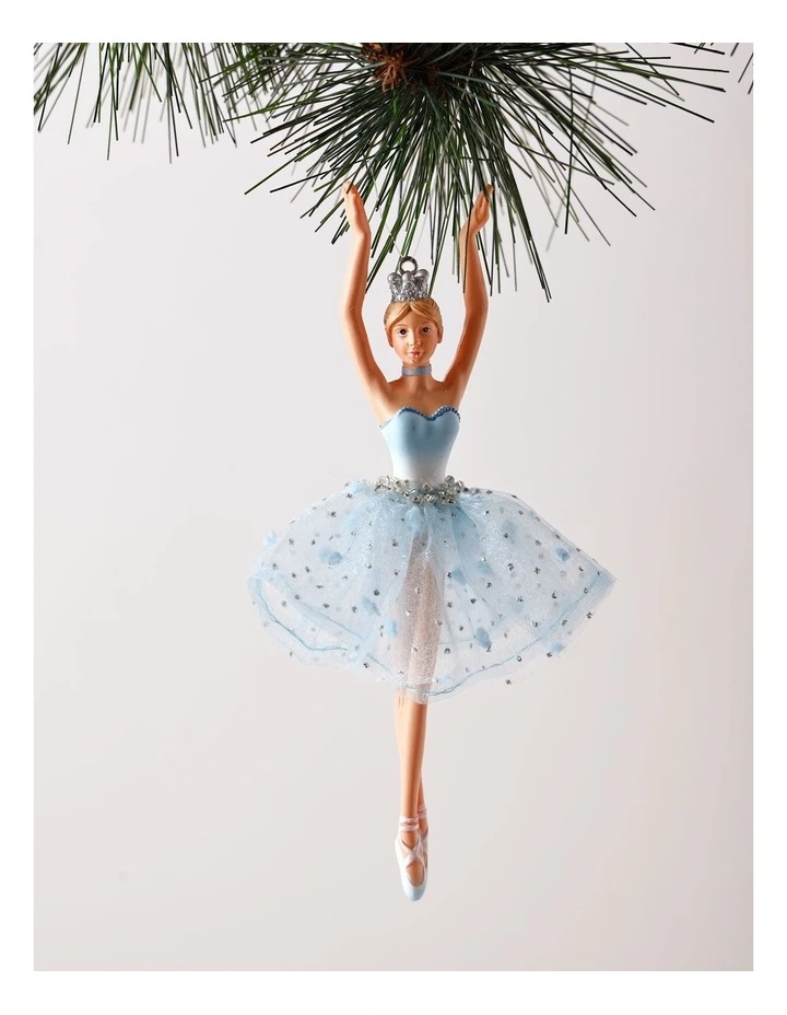 Luxe Christmas Resin Dancing Ballerina Ornament with Glitter 17cm in Blue image 1