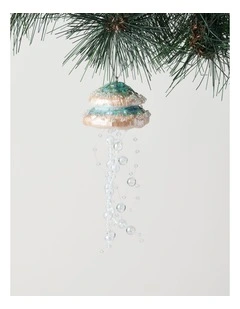 Eucalyptus Christmas Resin Jellyfish with Pearls Ornament- White: 12 cm