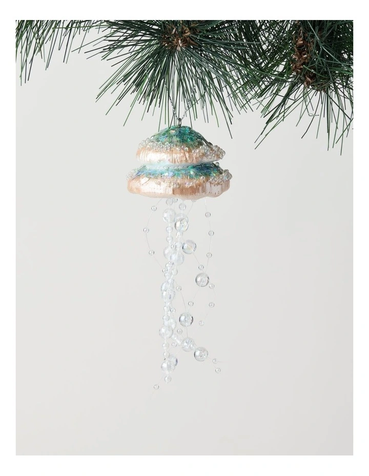 Eucalyptus Christmas Resin Jellyfish with Pearls Ornament- White: 12 cm image 1