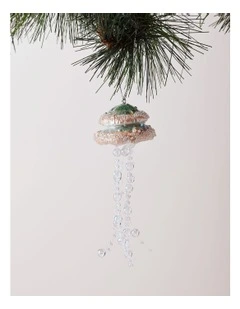 Eucalyptus Christmas Resin Jellyfish with Pearls Ornament- White: 12 cm