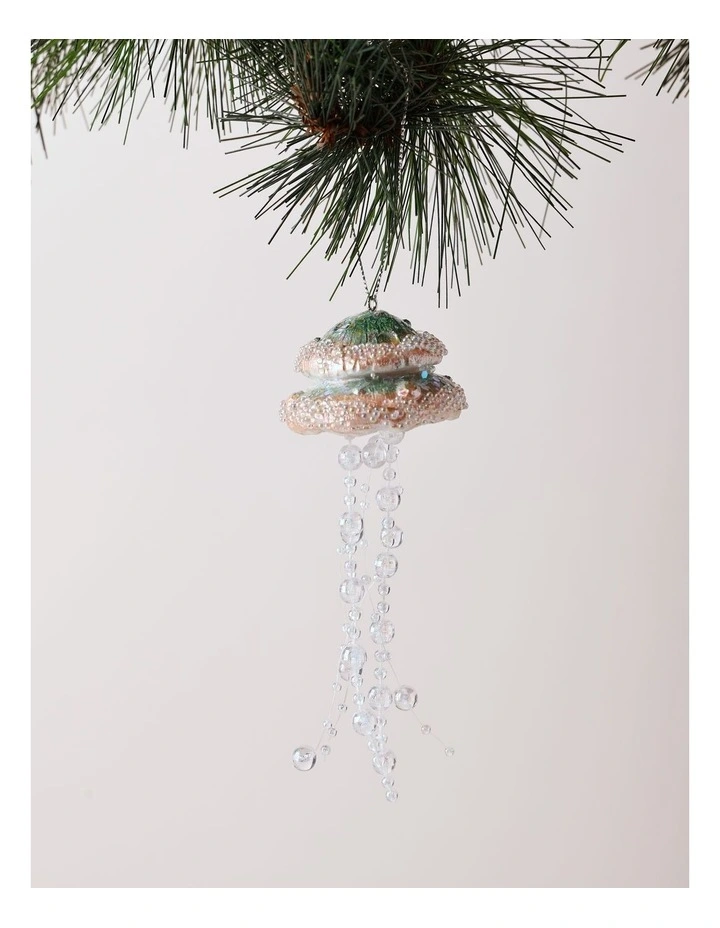 Eucalyptus Christmas Resin Jellyfish with Pearls Ornament- White: 12 cm image 1