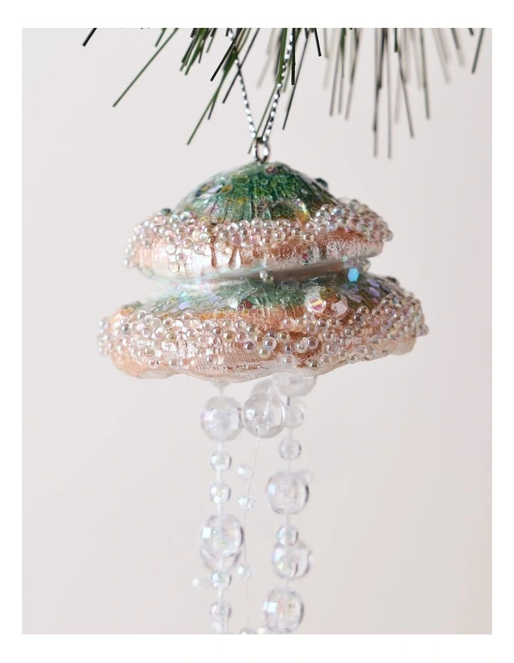 Eucalyptus Christmas Resin Jellyfish with Pearls Ornament- White: 12 cm image 2