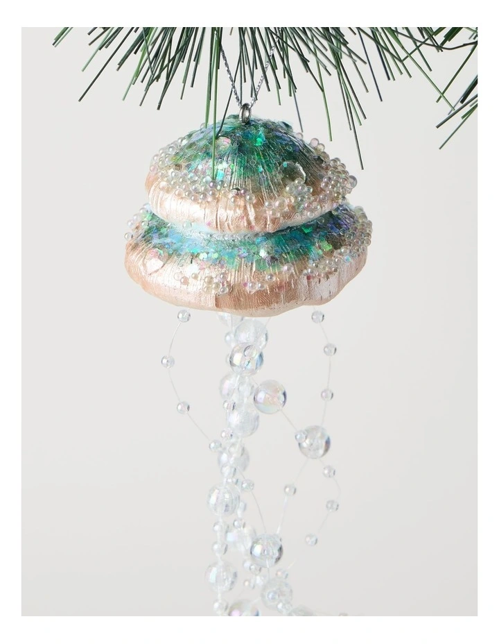 Eucalyptus Christmas Resin Jellyfish with Pearls Ornament- White: 12 cm image 3