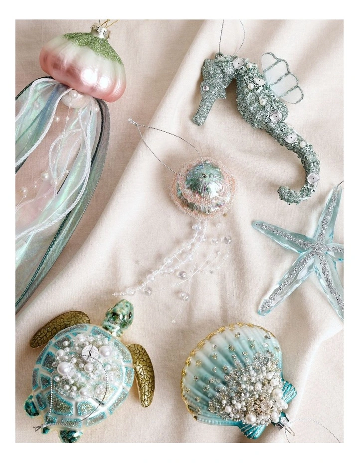 Eucalyptus Christmas Resin Jellyfish with Pearls Ornament- White: 12 cm image 3