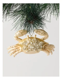 Eucalyptus Polyresin Crab Ornament in Gold: 10cm