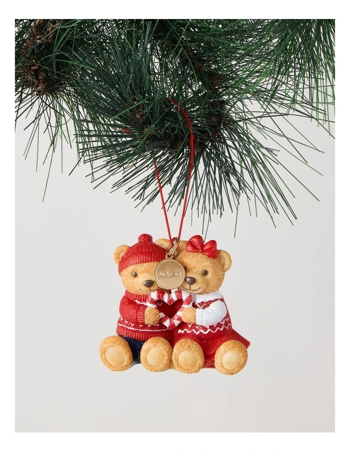 Heirloom 2026 Twins Charity Bear Resin Ornament in Red and Green: 7.3cm image 1
