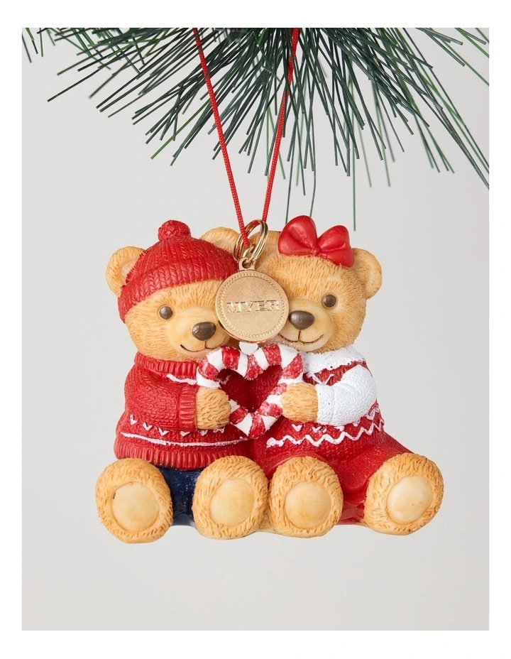 Heirloom 2026 Twins Charity Bear Resin Ornament in Red and Green: 7.3cm image 3