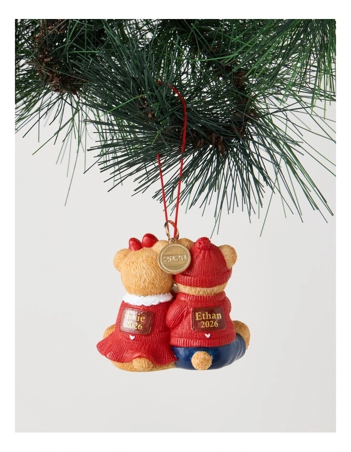 Heirloom 2026 Twins Charity Bear Resin Ornament in Red and Green: 7.3cm image 4
