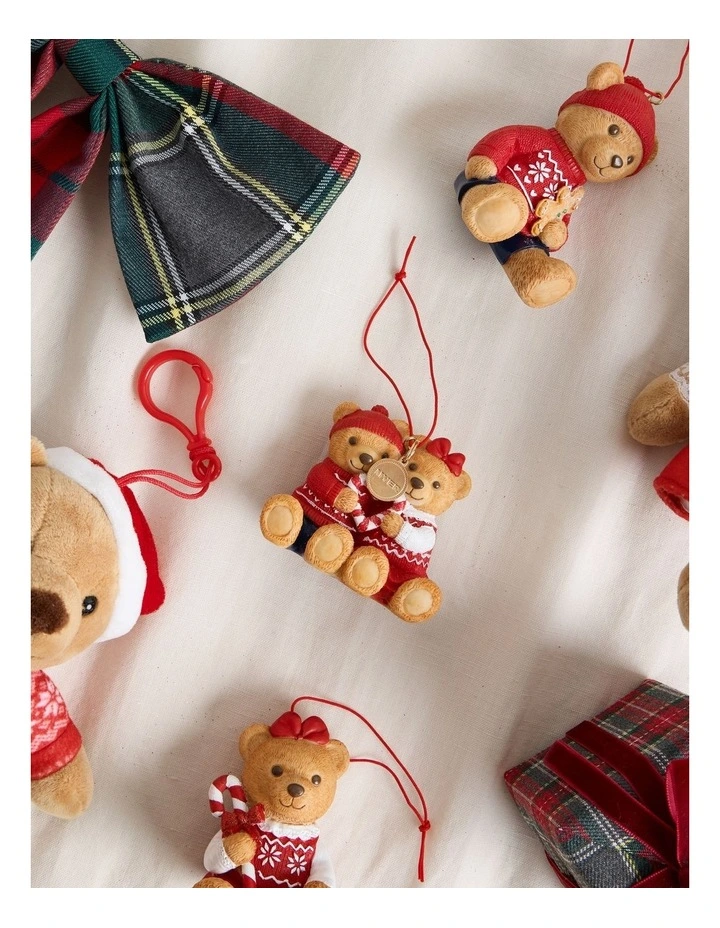 Heirloom 2026 Twins Charity Bear Resin Ornament in Red and Green: 7.3cm image 5
