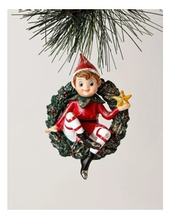 Candyland Christmas Resin Wreath with Elf 8cm in Red/Green