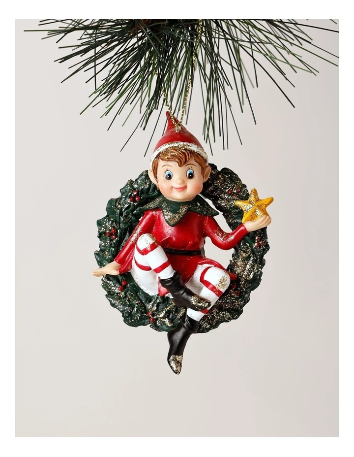 Candyland Christmas Resin Wreath with Elf 8cm in Red/Green image 1