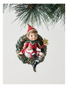 Nostalgia Christmas Resin Wreath with Elf 8cm in Red/Green